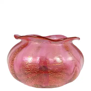 (image for) Murano Venetian Gold Leaf Pink Glass Vintage Posy Vase / Bowl