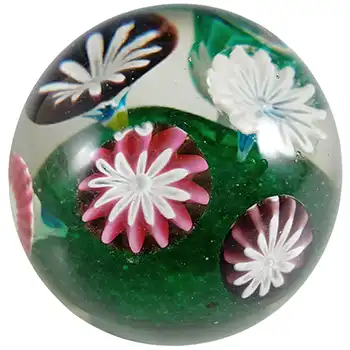 (image for) Fratelli Toso Murano Trumpet Murrine Flower Cane Glass Paperweight