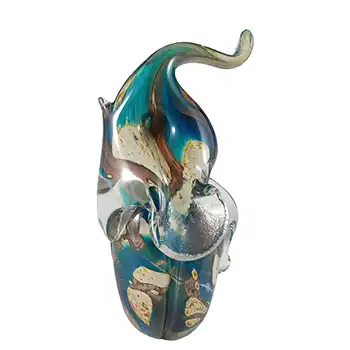 (image for) SIGNED Mdina 'Tiger' Maltese Blue & Brown Glass Elephant Sculpture