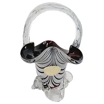 (image for) LABELLED Romanian Retro Dark Red & White Glass Basket Bowl