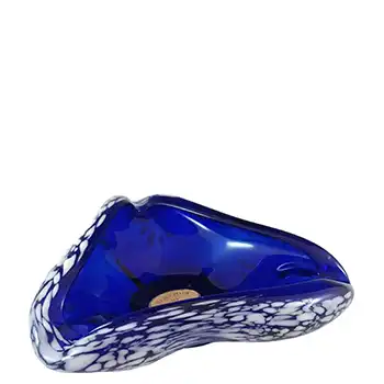 (image for) LABELLED Romanian Blue & White Speckled Glass Bowl / Ashtray