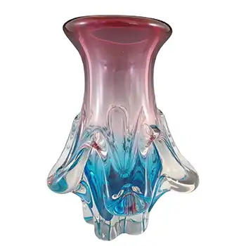 (image for) Sanyu Japanese Knobbly Pink & Blue Glass Vintage Vase
