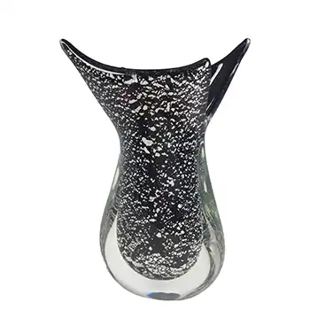 (image for) Murano / Venetian Black & Silver Leaf Vintage Sommerso Glass Vase