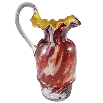 (image for) Welz Czech Cadmium Yellow, Oxblood & White Spatter Glass Vase/Jug