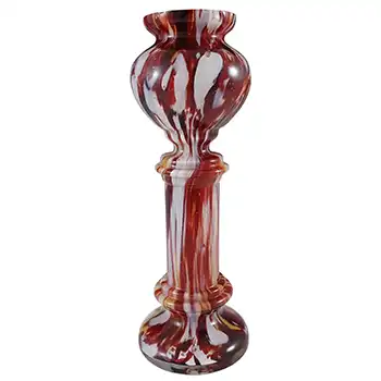 (image for) Welz Bohemian Cadmium Yellow, Oxblood & White Spatter Glass Vase