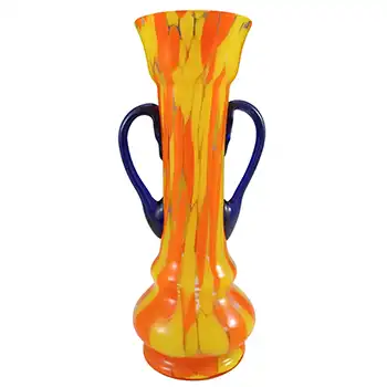 (image for) Czech / Bohemian Orange, Yellow & Blue Spatter Glass Vase