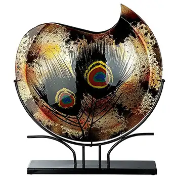 Gilde Handwerk Chinese Decorative Glass Feathers Vase on Metal Stand (image for) Gilde Handwerk Chinese Decorative Glass Feathers Vase on Metal Stand