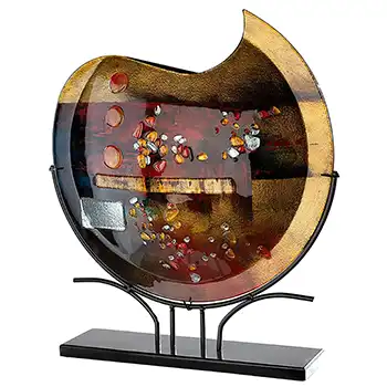 Gilde Handwerk Chinese Decorative Glass Abstract Vase on Metal Stand (image for) Gilde Handwerk Chinese Decorative Glass Abstract Vase on Metal Stand