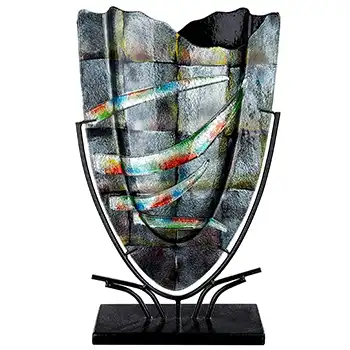 Gilde Handwerk Chinese Decorative Glass Abstract Vase on Metal Stand (image for) Gilde Handwerk Chinese Decorative Glass Abstract Vase on Metal Stand