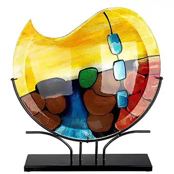 Gilde Handwerk Chinese Decorative Glass Abstract Vase on Metal Stand (image for) Gilde Handwerk Chinese Decorative Glass Abstract Vase on Metal Stand