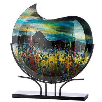 Gilde Handwerk Chinese Decorative Glass Abstract Vase on Metal Stand (image for) Gilde Handwerk Chinese Decorative Glass Abstract Vase on Metal Stand