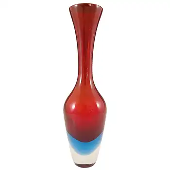 Murano Sommerso Vintage Red & Blue Glass Stem Vase (image for) Murano Sommerso Vintage Red & Blue Glass Stem Vase