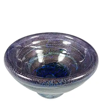 (image for) Signed Allister Malcolm British Blue & Silver Leaf Studio Glass Bowl