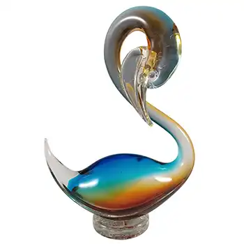 (image for) Murano Vintage Blue & Amber Venetian Glass Swan Sculpture