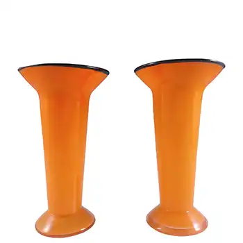(image for) Franz Welz Pair of Czech / Bohemian Orange & Black Tango Glass Vases