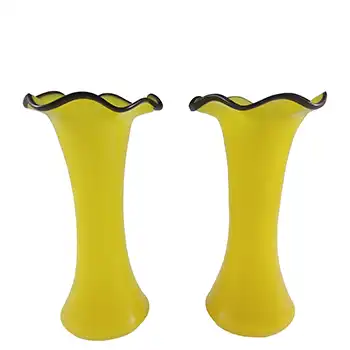 (image for) Czech / Bohemian Pair of Yellow & Black Tango Glass Vases