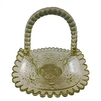 (image for) Victorian Vaseline Uranium Yellow Green Pressed Glass Basket