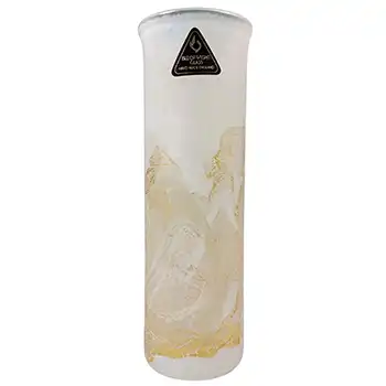 LABELLED Isle of Wight Studio 'Golden Peacock' White Glass Cylinder Vase (image for) LABELLED Isle of Wight Studio 'Golden Peacock' White Glass Cylinder Vase