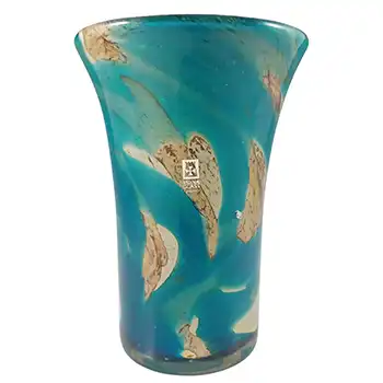 (image for) SIGNED Mdina 'Tiger' Maltese Blue & Brown Glass Flared Vase