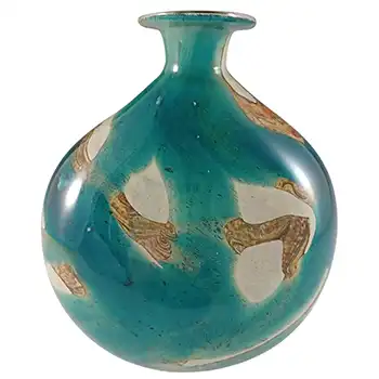 (image for) Mdina 'Tiger' Maltese Blue & Brown Vintage Glass Flattened Vase