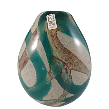 (image for) LABELLED Mdina 'Tiger' Maltese Blue & Brown Glass Ovoid Vase