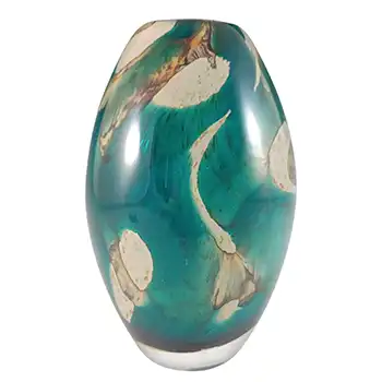 (image for) Mdina 'Tiger' Maltese Blue & Brown Vintage Glass Ovoid Vase