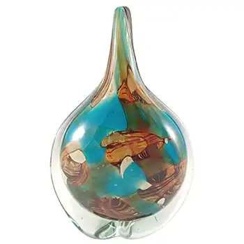 (image for) SIGNED Mdina 'Tiger' Maltese Blue & Brown Glass Side Stripe Vase
