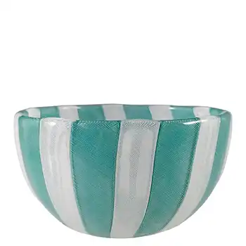 (image for) SIGNED Venini Murano Turquoise & White Glass Zanfirico Bowl