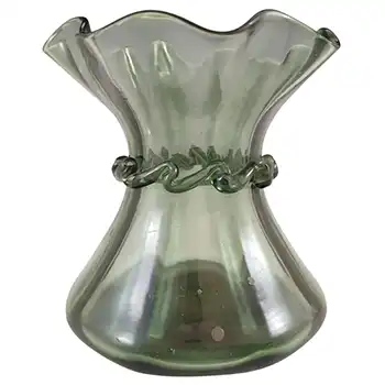 (image for) Victorian 1900's Antique Green Glass Vase with Crimped Rim