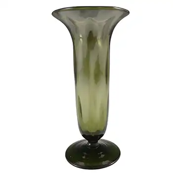 (image for) Victorian 1900's Antique Green Glass Vase with Crimped Rim