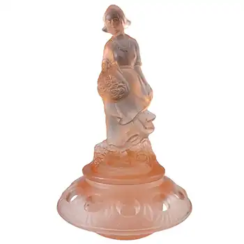 (image for) Walther Art Deco Pink Glass Holländerin Lady Figurine & Flower Frog