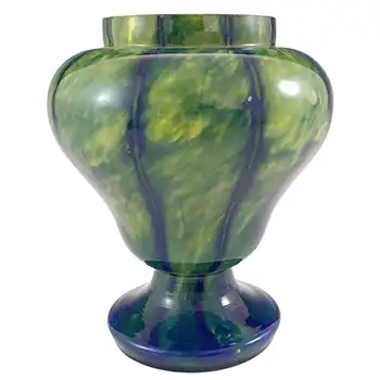 (image for) Welz Bohemian Blue & Cadmium Yellow Glass 'Vertical Stripes' Vase