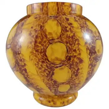 (image for) Franz Welz 1930's Czech Yellow Glass 'Bubbles + Spots' Posy Vase