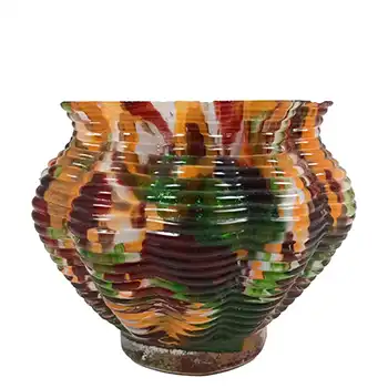 (image for) Welz Czech Orange & Green Aventurine Spatter Glass Vase / Bowl
