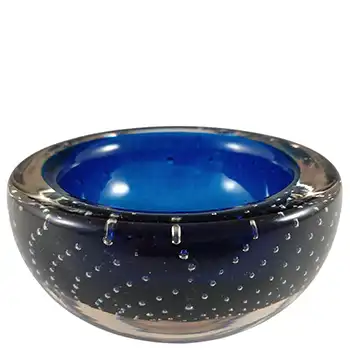 (image for) Whitefriars #9099 Blue Glass Controlled Bubble Vintage Bowl