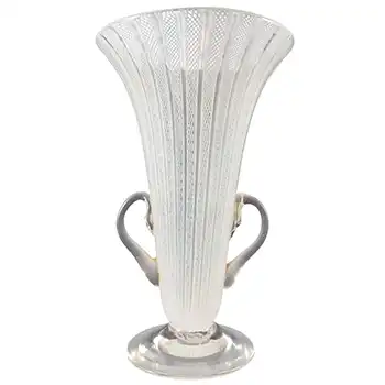 (image for) Murano / Venetian White Zanfirico Garza Filigree Glass Vase