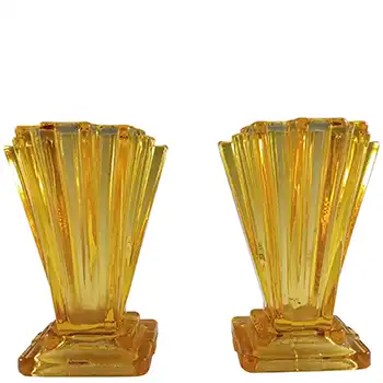Bagley #334 Pair of Art Deco 4" Amber Glass 'Grantham' Vases (image for) Bagley #334 Pair of Art Deco 4" Amber Glass 'Grantham' Vases