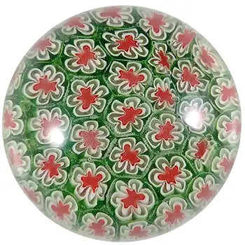 Chinese Green, Red & White Vintage Glass Millefiori Paperweight (image for) Chinese Green, Red & White Vintage Glass Millefiori Paperweight