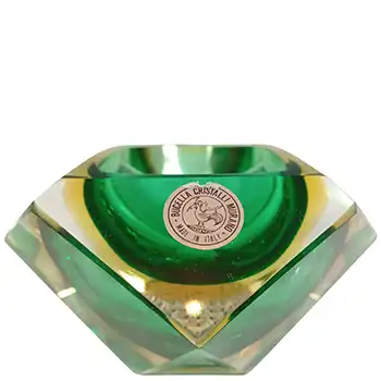 (image for) SIGNED Bucella Cristalli Murano Faceted Green & Amber Sommerso Glass Bowl