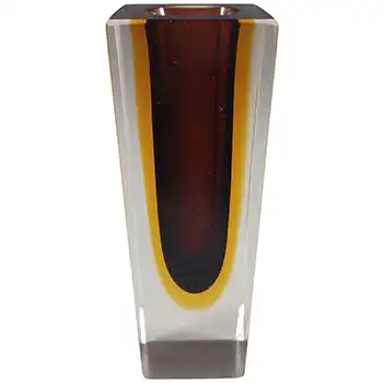 (image for) Murano / Venetian Faceted Purple & Amber Sommerso Glass Block Vase