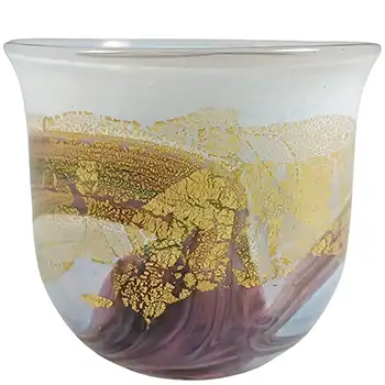 Isle of Wight Studio 'Golden Peacock' White & Purple Glass Miniature Vase (image for) Isle of Wight Studio 'Golden Peacock' White & Purple Glass Miniature Vase