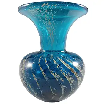 SIGNED Mdina Blue & Yellow Striped Maltese Glass Vase (image for) SIGNED Mdina Blue & Yellow Striped Maltese Glass Vase