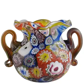 Fratelli Toso Millefiori Canes Murano Multicoloured Glass Vase (image for) Fratelli Toso Millefiori Canes Murano Multicoloured Glass Vase