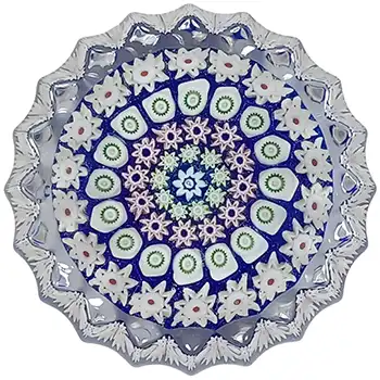 Perthshire / John Deacons Miniature Blue Glass Millefiori Paperweight (image for) Perthshire / John Deacons Miniature Blue Glass Millefiori Paperweight