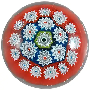 (image for) Murano Vintage Red, Blue, Green & White Millefiori Glass Paperweight