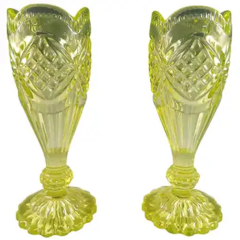 Pair of Victorian Uranium Yellow Green Vaseline Glass Vases (image for) Pair of Victorian Uranium Yellow Green Vaseline Glass Vases