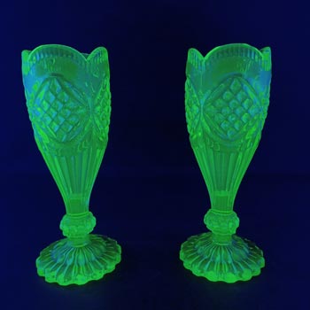 Pair of Victorian Uranium Yellow Green Vaseline Glass Vases (image for) Pair of Victorian Uranium Yellow Green Vaseline Glass Vases