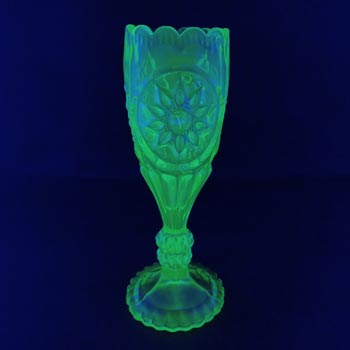 Victorian Uranium Yellow Green Vaseline Pressed Glass Vase (image for) Victorian Uranium Yellow Green Vaseline Pressed Glass Vase