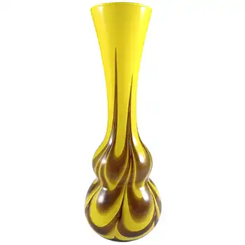 V.B. Opaline Florence Empoli Marbled Yellow & Brown Glass Vase (image for) V.B. Opaline Florence Empoli Marbled Yellow & Brown Glass Vase