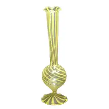 Vintage Yellow Striped Lampworked Glass Vase